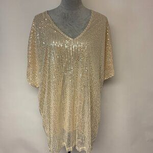 Gold Sequin Tunic Top Womens Size XXL Sheer Back Special Event Holiday Elegant